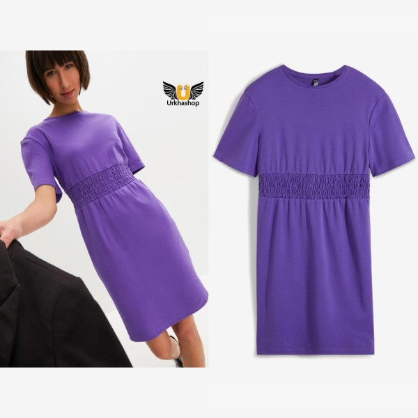 Women's Jersey dress with a thick pleat at the waist