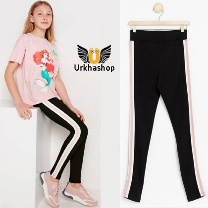 Black leggings with side stripes for girls to adult girls