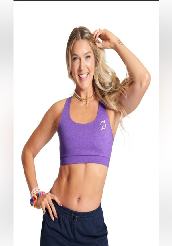 Gray & Purple Colored Heathered Strappy Sports Bra For Women