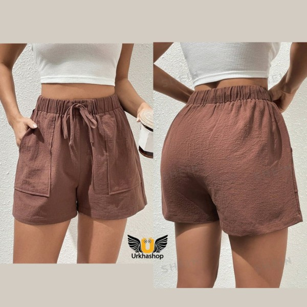 Summer Slash Pocket Tie Belted High Waist Outdoor Supper Fancy Casual Shorts